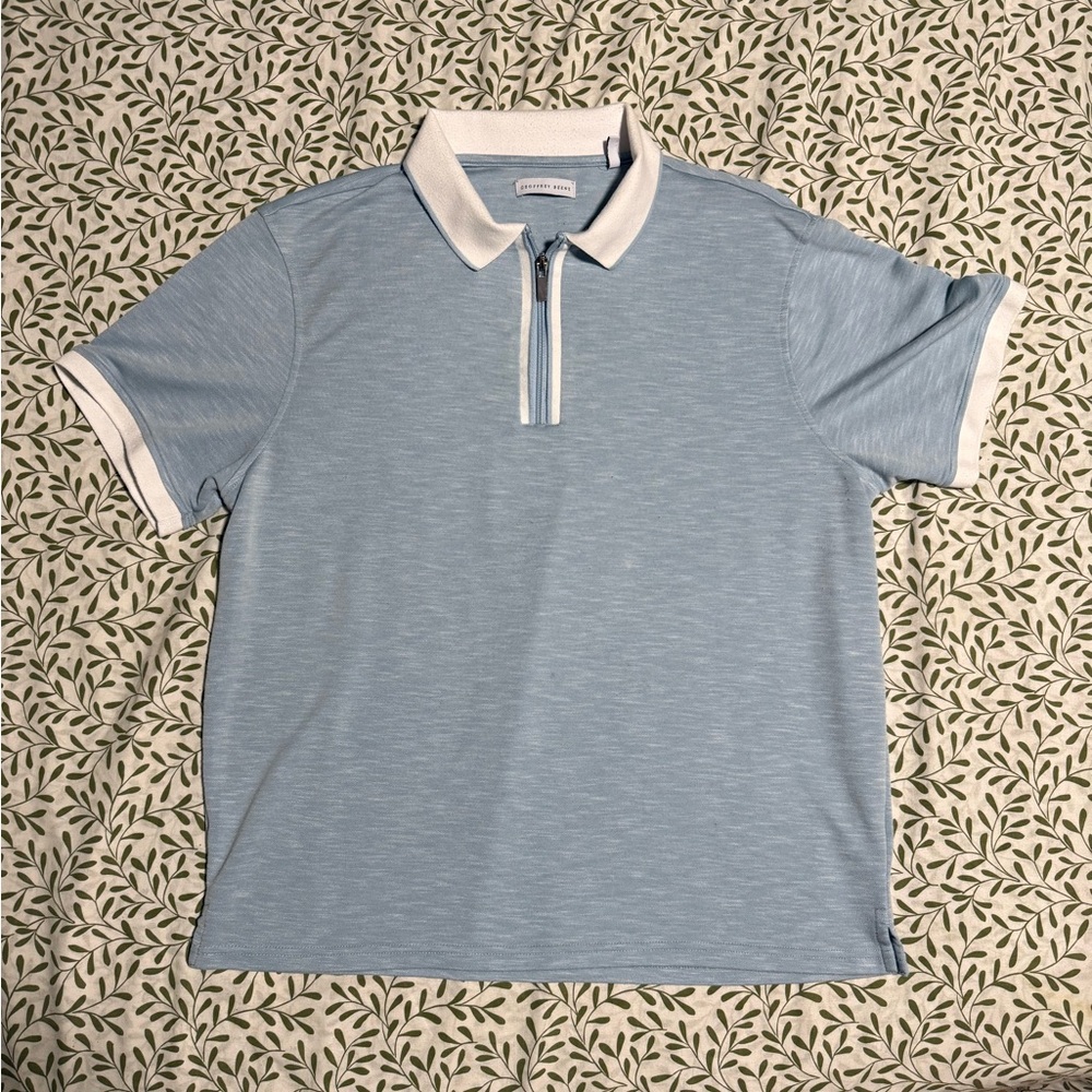 Geoffrey Beene Men’s Zip Polo Shirt – XL Light Blue